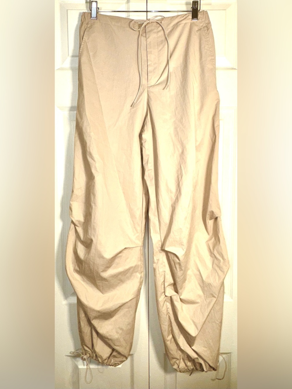 Zara NWT Balloon Parachute Pants Adjustable Hem Beige Size Small